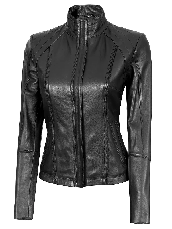 Acerra Women's Black Leather Cafe Racer Biker Jacket