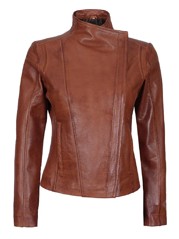 Arezzo Cognac Women Motorcycle  Leather Jacket