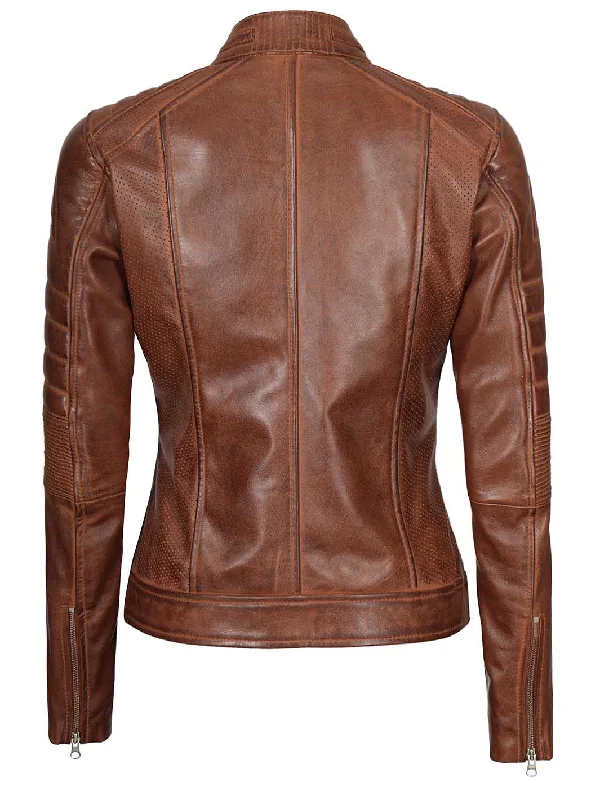 Austin Cognac Wax Leather Jacket for Women