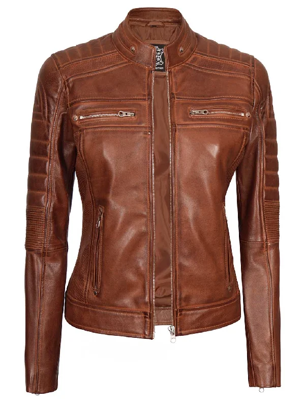 Austin Cognac Wax Leather Jacket for Women