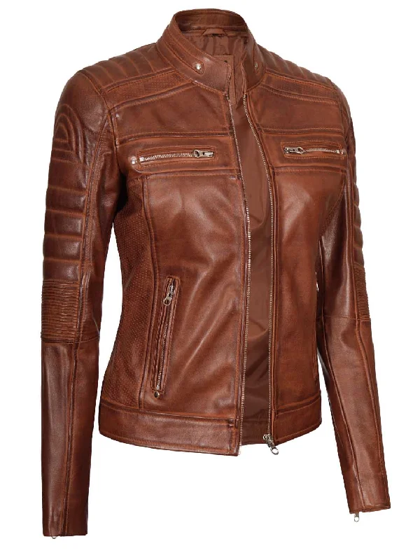 Austin Cognac Wax Leather Jacket for Women