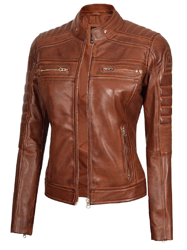 Austin Cognac Wax Leather Jacket for Women