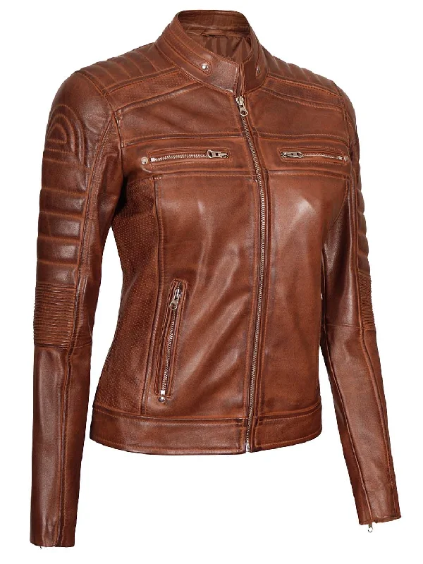 Austin Cognac Wax Leather Jacket for Women