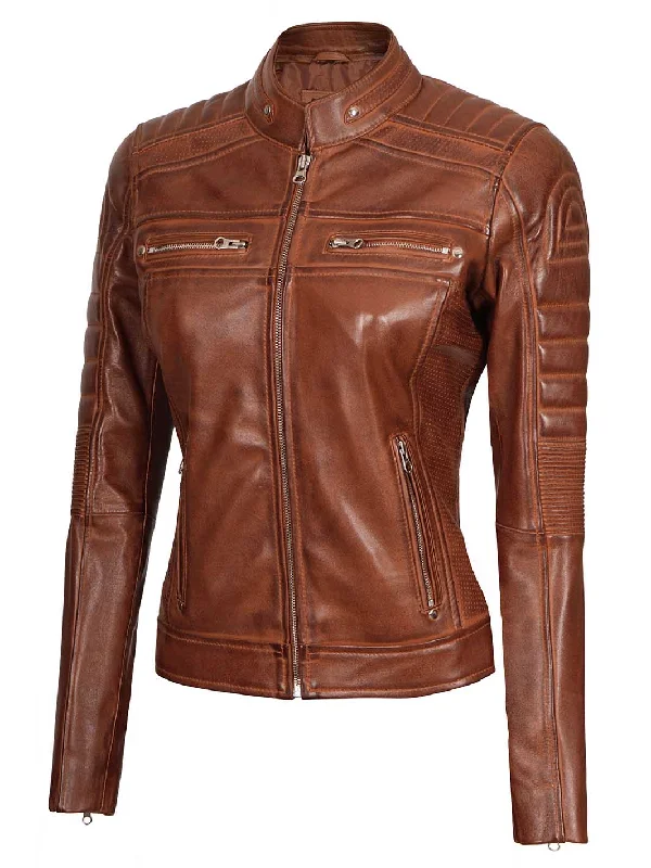 Austin Cognac Wax Leather Jacket for Women