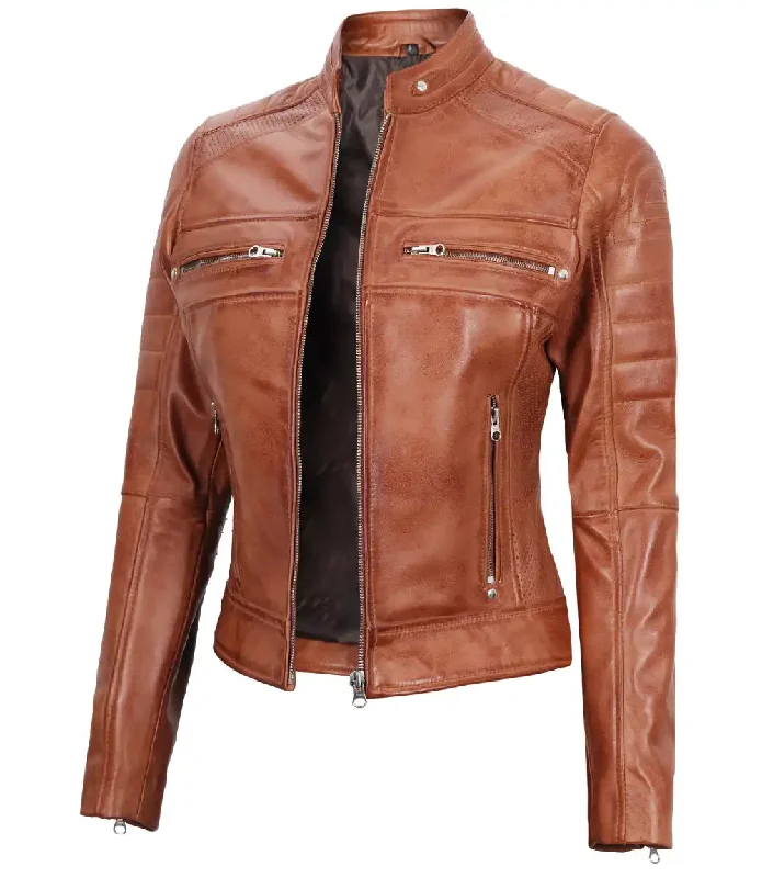 Austin Tan Motorcycle Leather Jacket for Women