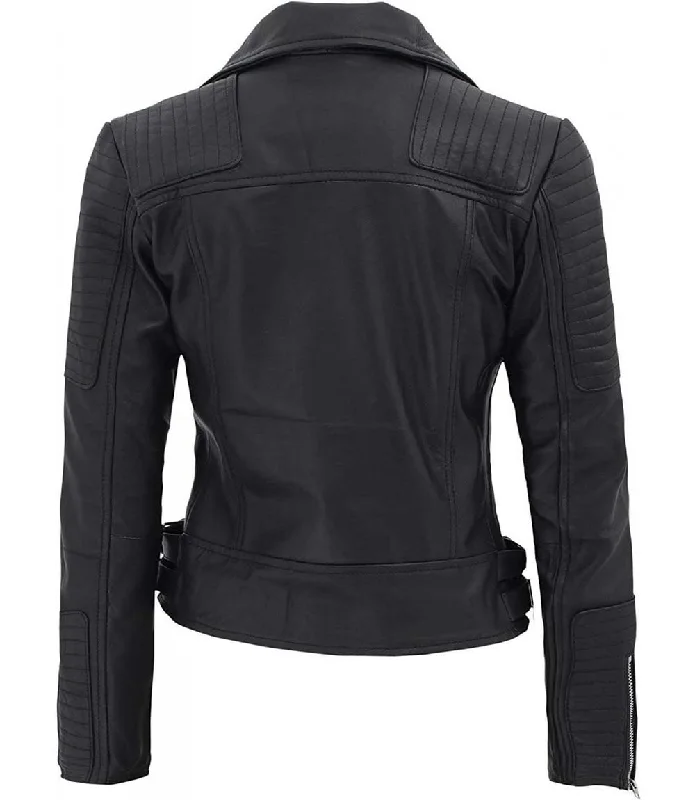 Bari Women Asymmetrical Black Leather Moto Jacket