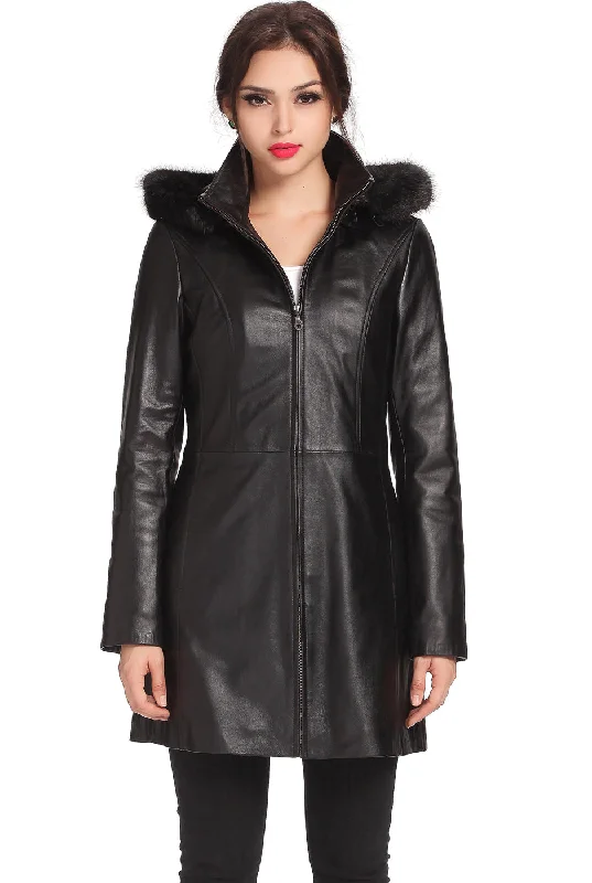 BGSD Women Irene Hooded Lambskin Leather Coat