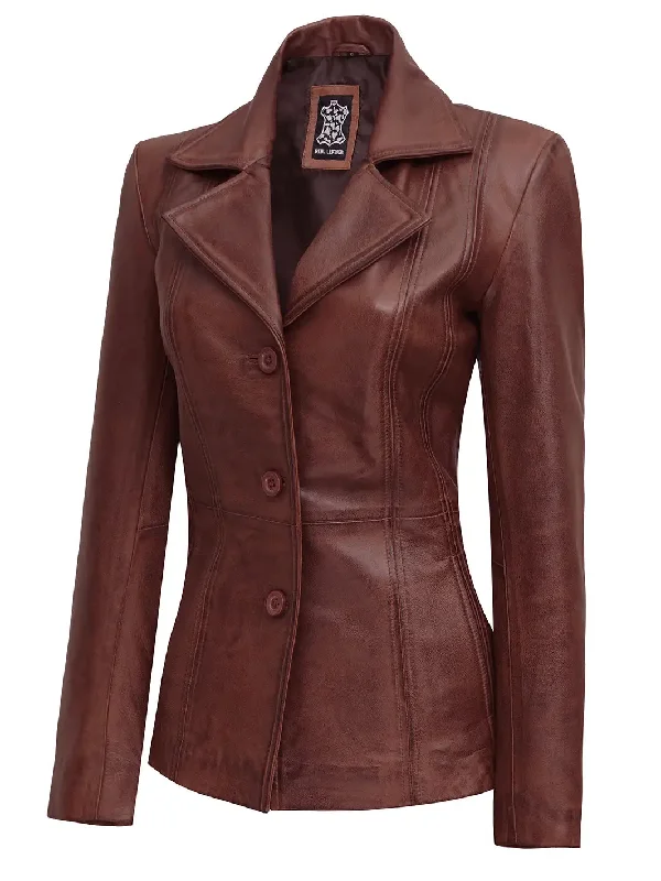 Bitonto Womens Cognac Brown Leather Blazer