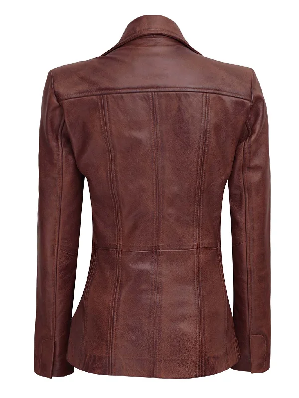 Bitonto Womens Cognac Brown Leather Blazer