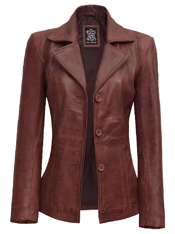 Bitonto Womens Cognac Brown Leather Blazer