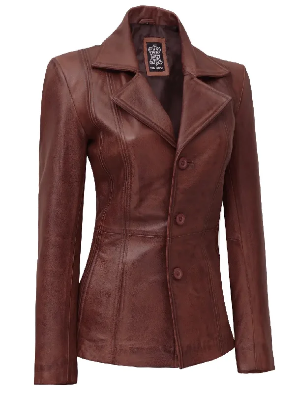 Bitonto Womens Cognac Brown Leather Blazer