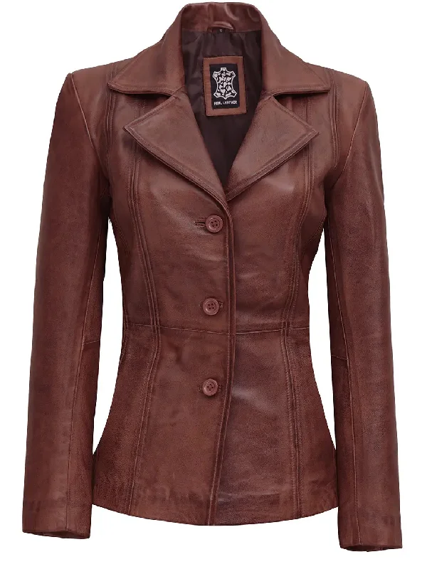 Bitonto Womens Cognac Brown Leather Blazer