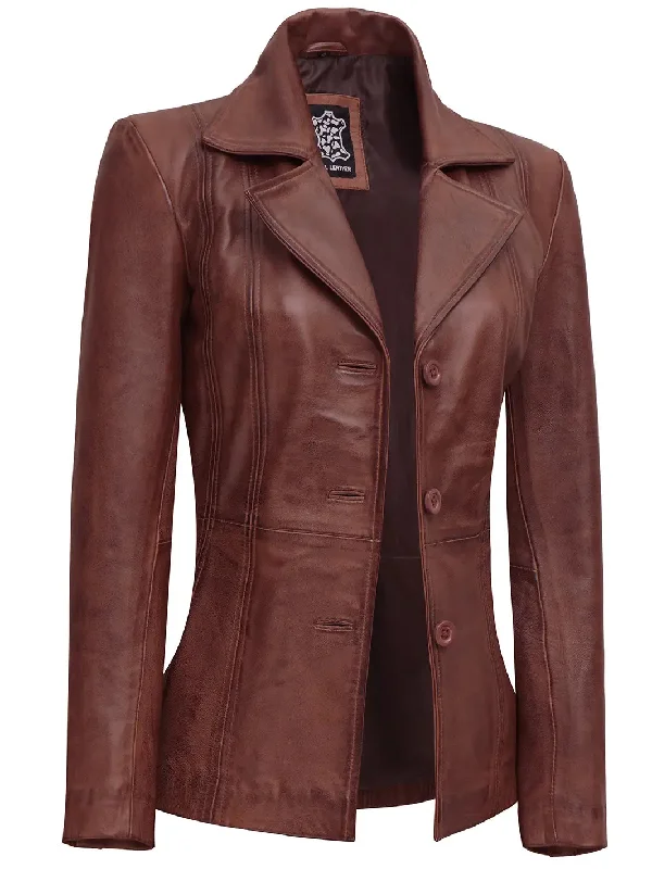 Bitonto Womens Cognac Brown Leather Blazer