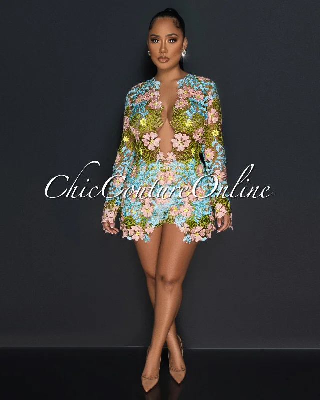 Bloom Multi-Color Crochet Suit Shorts Set