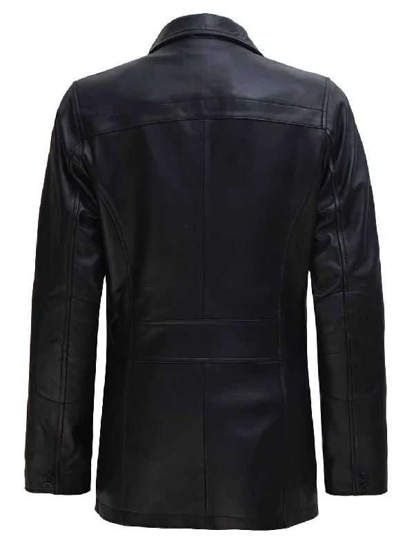 Bristol Womens Black 3 4 Length Leather Car Coat