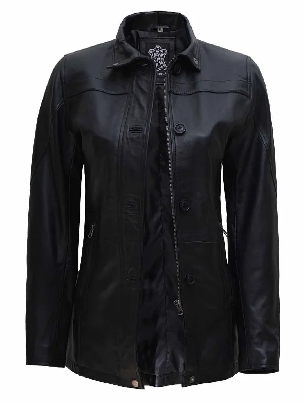 Bristol Womens Black 3 4 Length Leather Car Coat