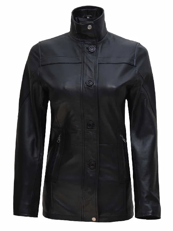 Bristol Womens Black 3 4 Length Leather Car Coat