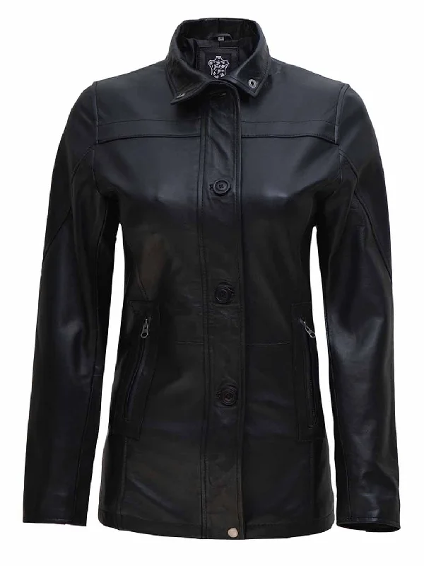 Bristol Womens Black 3 4 Length Leather Car Coat