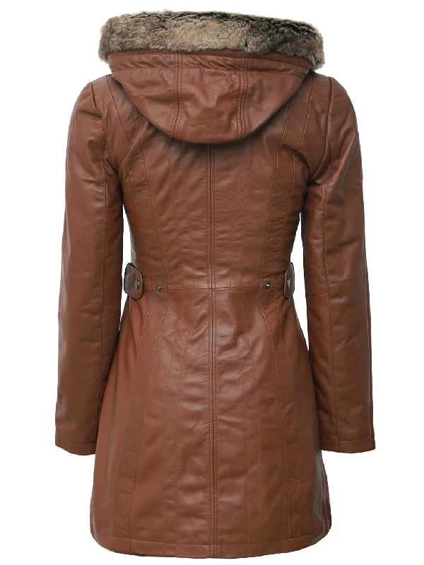 Jean Brown Shearling Coat Womens with Removable Hood