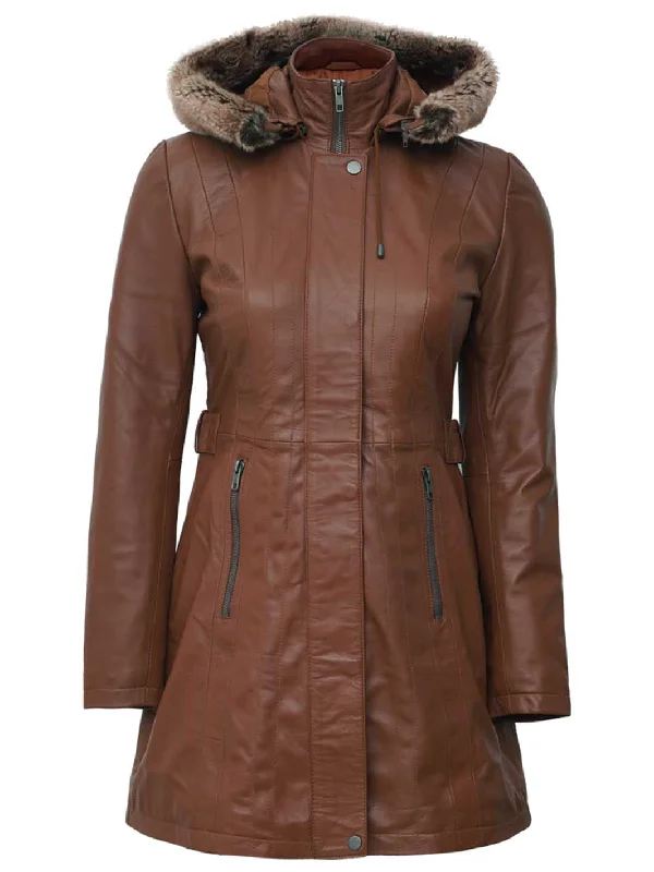 Jean Brown Shearling Coat Womens with Removable Hood