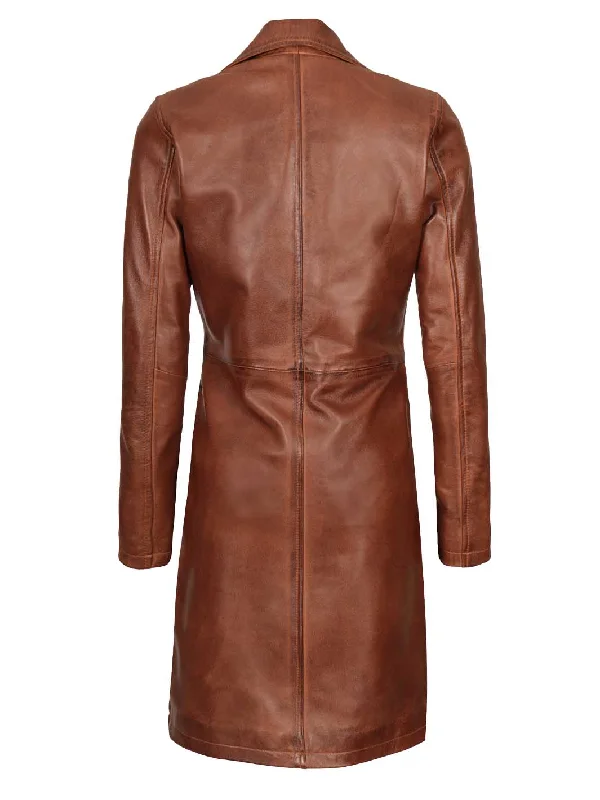 Bryson Women's Cognac Brown Leather 3/4 Length Coat