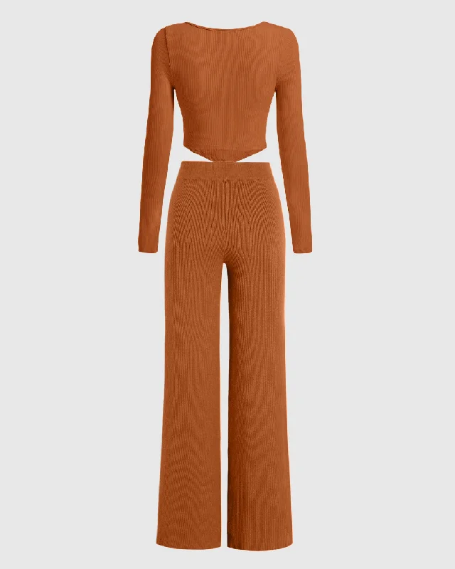 burnt-orange-summer-ribbed-top-trouser-coord-set