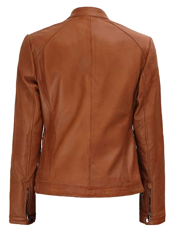 Calgary Women's Tan Wax Motorcycle Leather Jacket