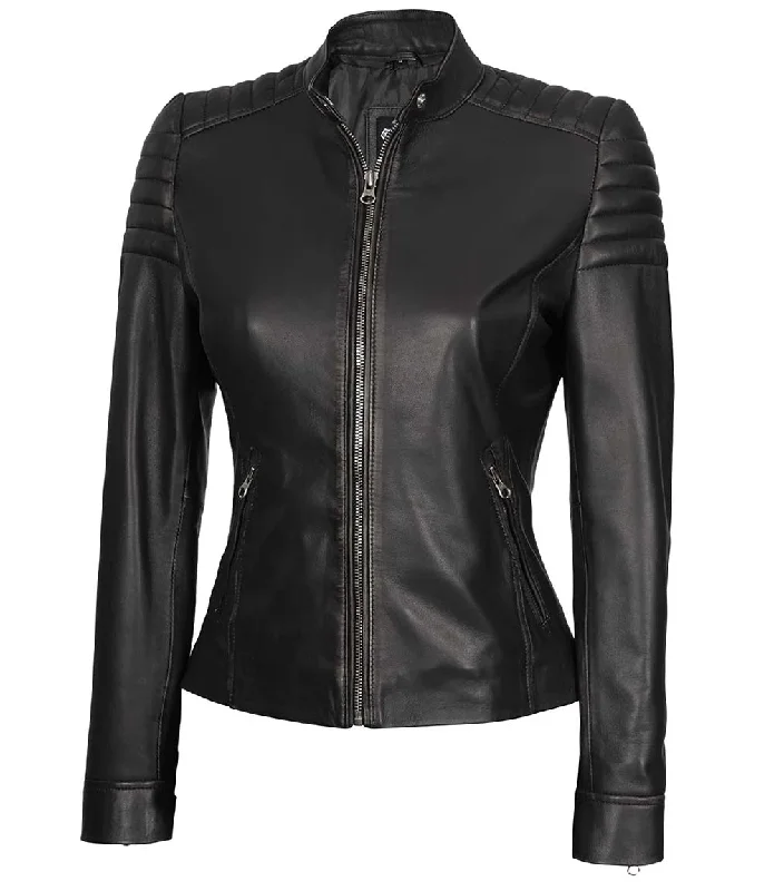 Carrie Women's Black Cafe Racer Leather Jackets