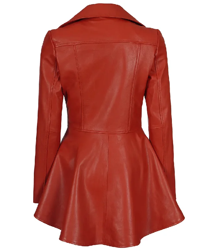 Clarissa Womens Red Asymmetrical Peplum Leather Jacket