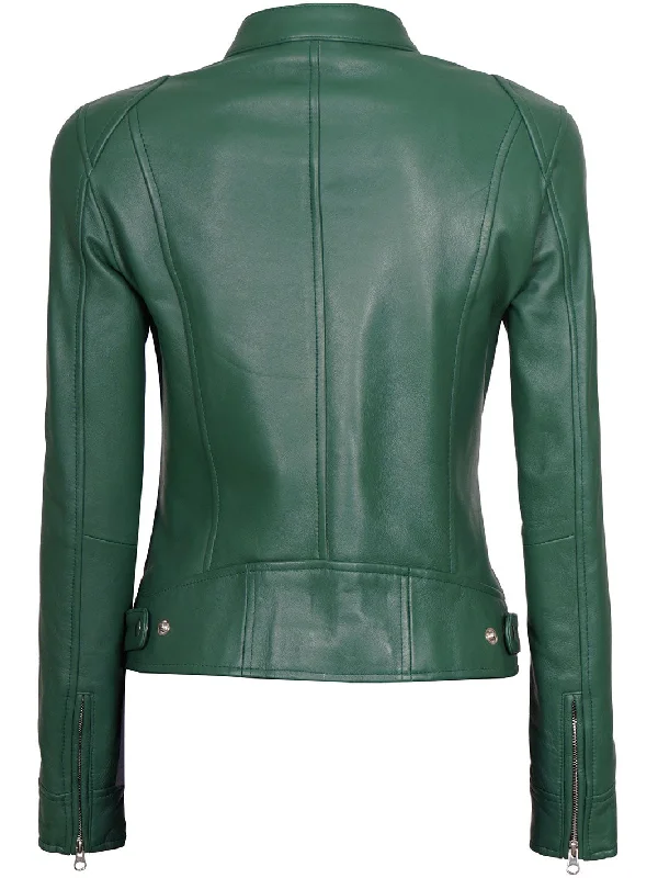 Dodge Women Motorcycle Green Leather Jacket