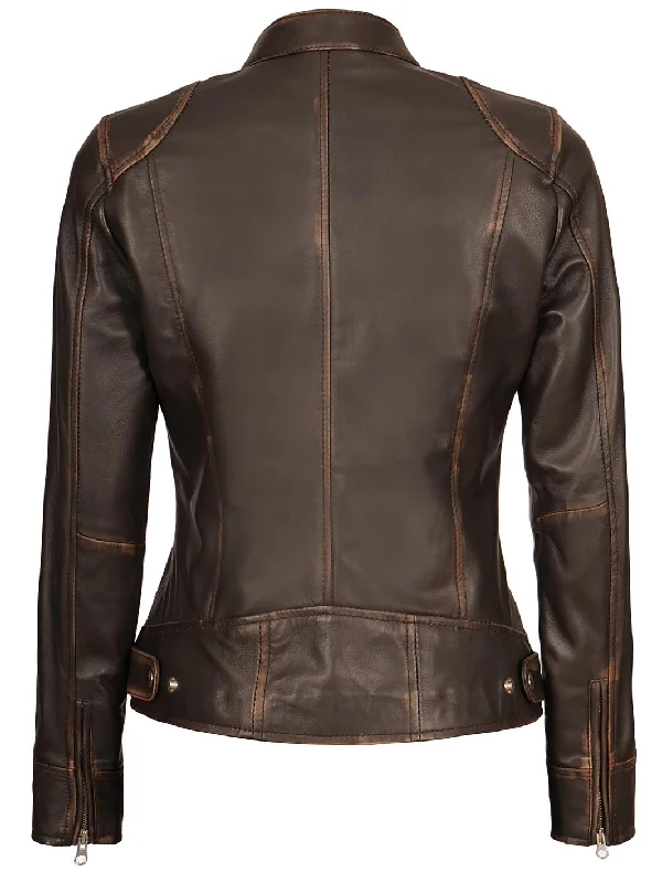 Dodge Women's Brown Rub off Motorcycle Leather Jacket