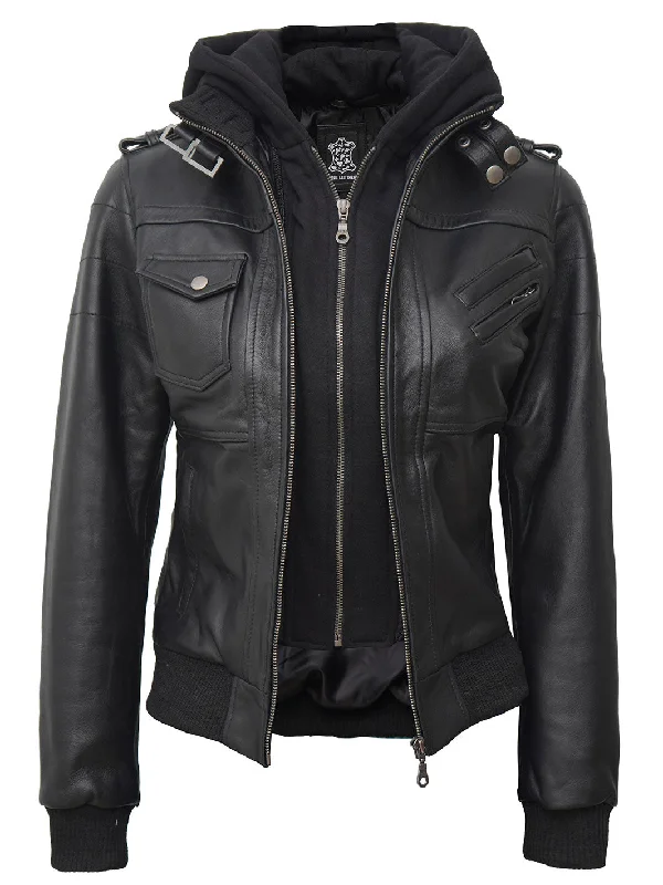 Edinburgh Womens Black Bomber Leather Jacket