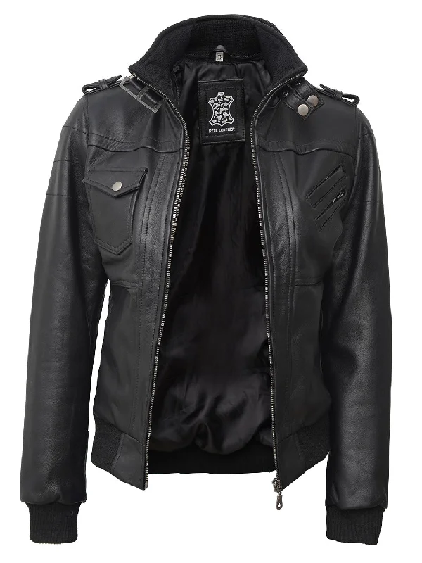 Edinburgh Womens Black Bomber Leather Jacket