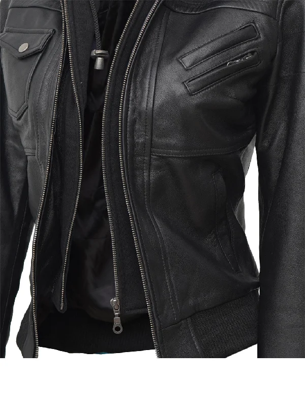 Edinburgh Womens Black Bomber Leather Jacket