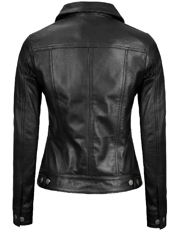 Fernando Women Black Leather Trucker Jacket