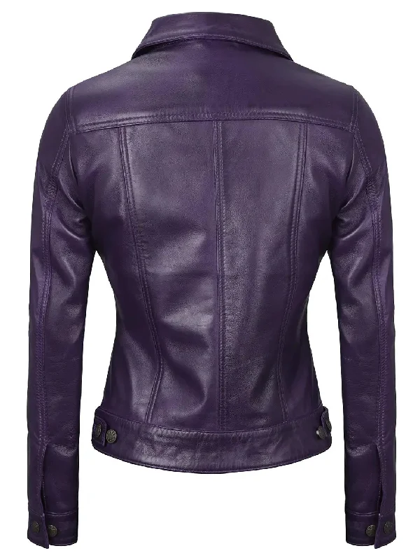 Fernando Women Purple Leather Trucker Jacket