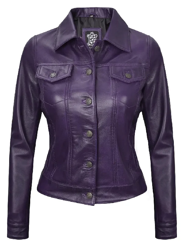 Fernando Women Purple Leather Trucker Jacket