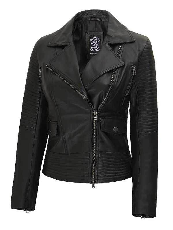 Black Leather Motorcycle Jacket For Womens