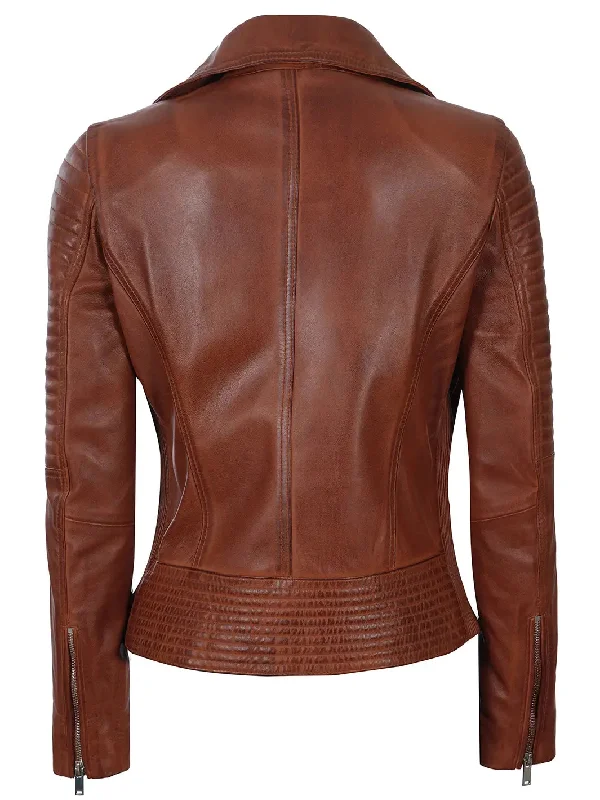 Gal gadot Womens Asymmetrical Cognac Wax Motorcycle Leather Jacket