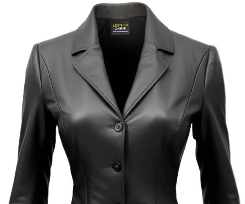 Giselle Black Women Leather Jacket Blazer