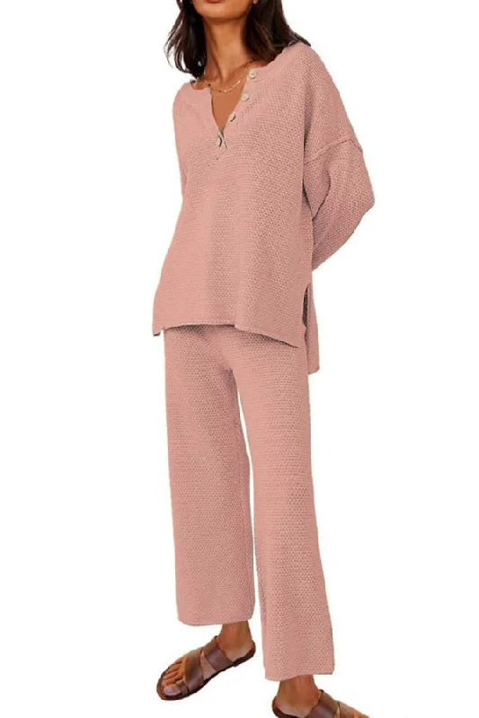 heather-hailey-solid-color-casual-button-v-neck-top-and-pant-two-piece-set