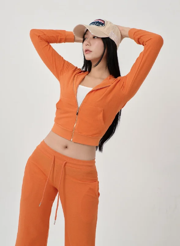 Hoodie Cropped Sweatshirt And Track Pants Set ID21