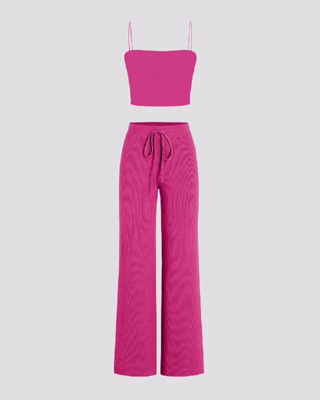 Pink ribbed crop top with trouser