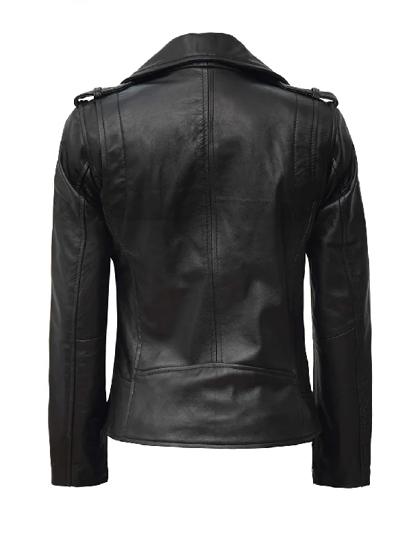 Kirsten Women's Black Asymmetrical Leather Motorcycle Jacket