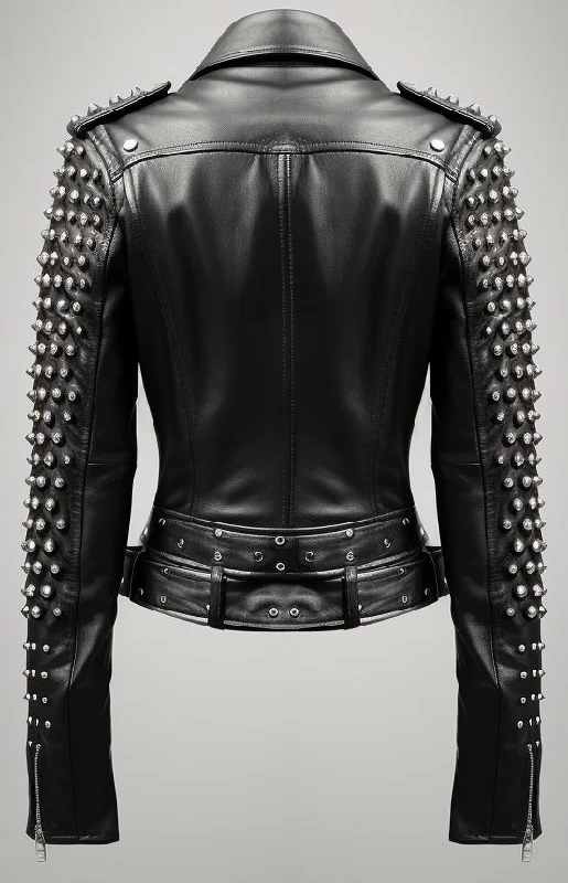 Lawrence Studs Black Women Leather Jacket