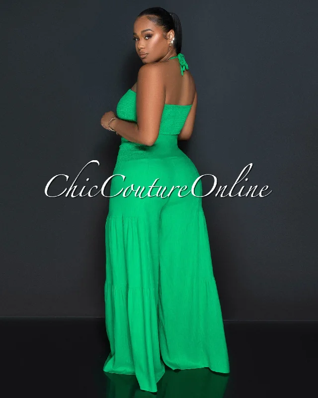 lula-green-halter-smocked-crop-top-wide-pants-set