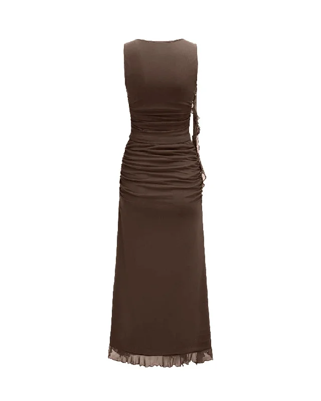 mesh-ruffle-tank-top-split-ruched-maxi-dress-in-coco-brown