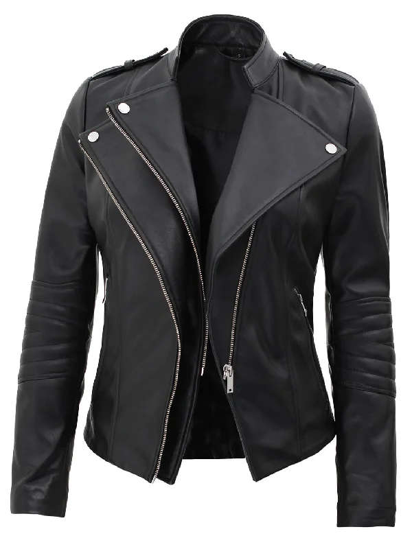 Monica Women's Black Asymmetrical Leather Jacket