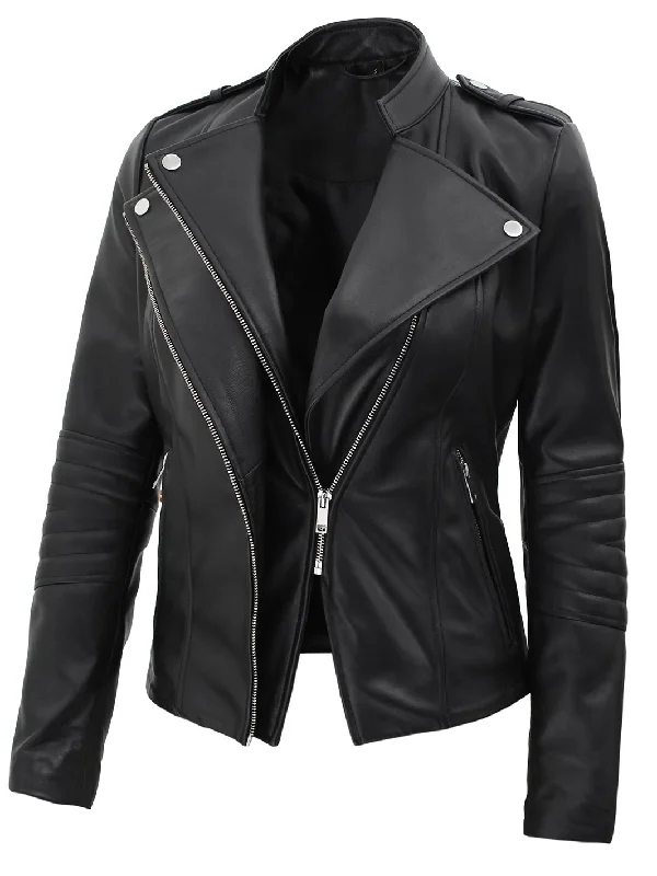 Monica Women's Black Asymmetrical Leather Jacket