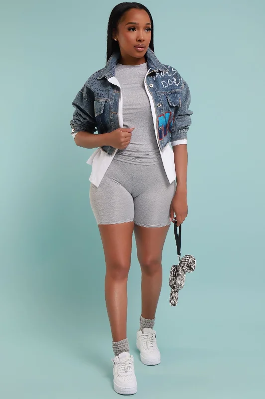 More Love Short Sleeve Biker Set - Light Gray